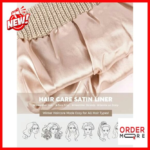 Satin Lined Winter Beanies 3-Pack, Warm Cable Knit Skull Caps - Picture 5 of 8